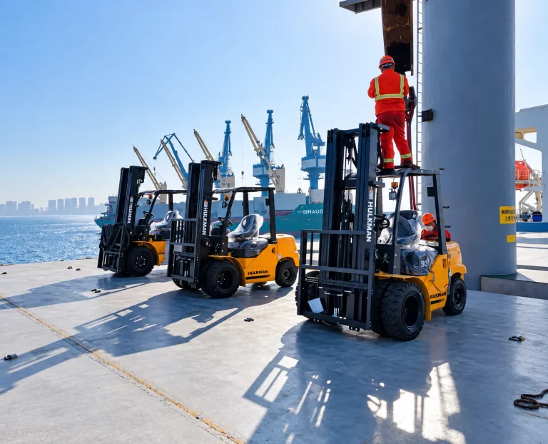 HULKMAN 3-Ton and 4-Ton Forklifts Loaded for Overseas Shipment